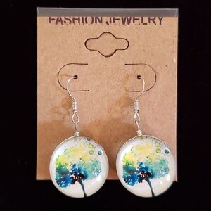 Tree of Life Double Sided Glass Dome Earrings